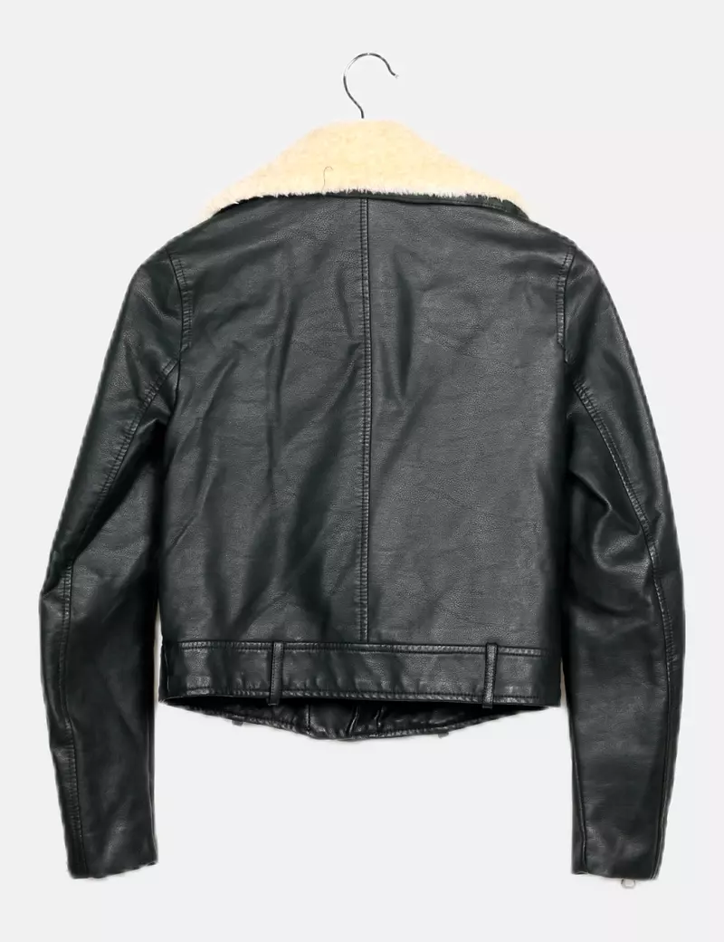 Green bottle green Zara biker jacket.
